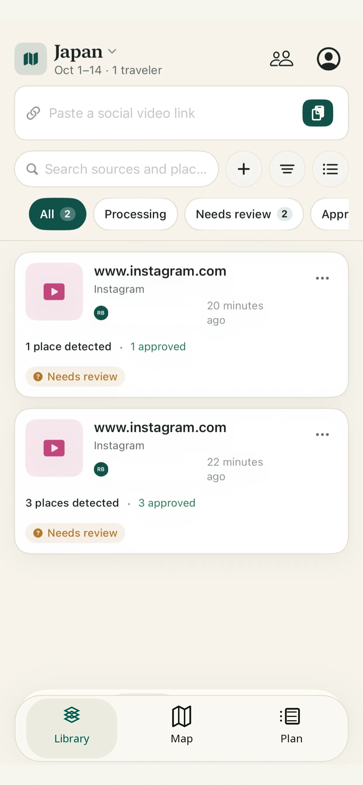 Locivia shared trip Library with saved travel videos